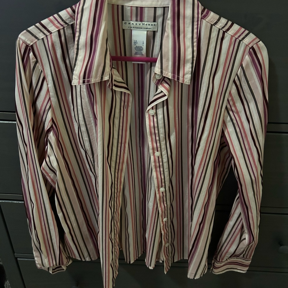 Liz Claiborne Pink and White Button Down Shirt